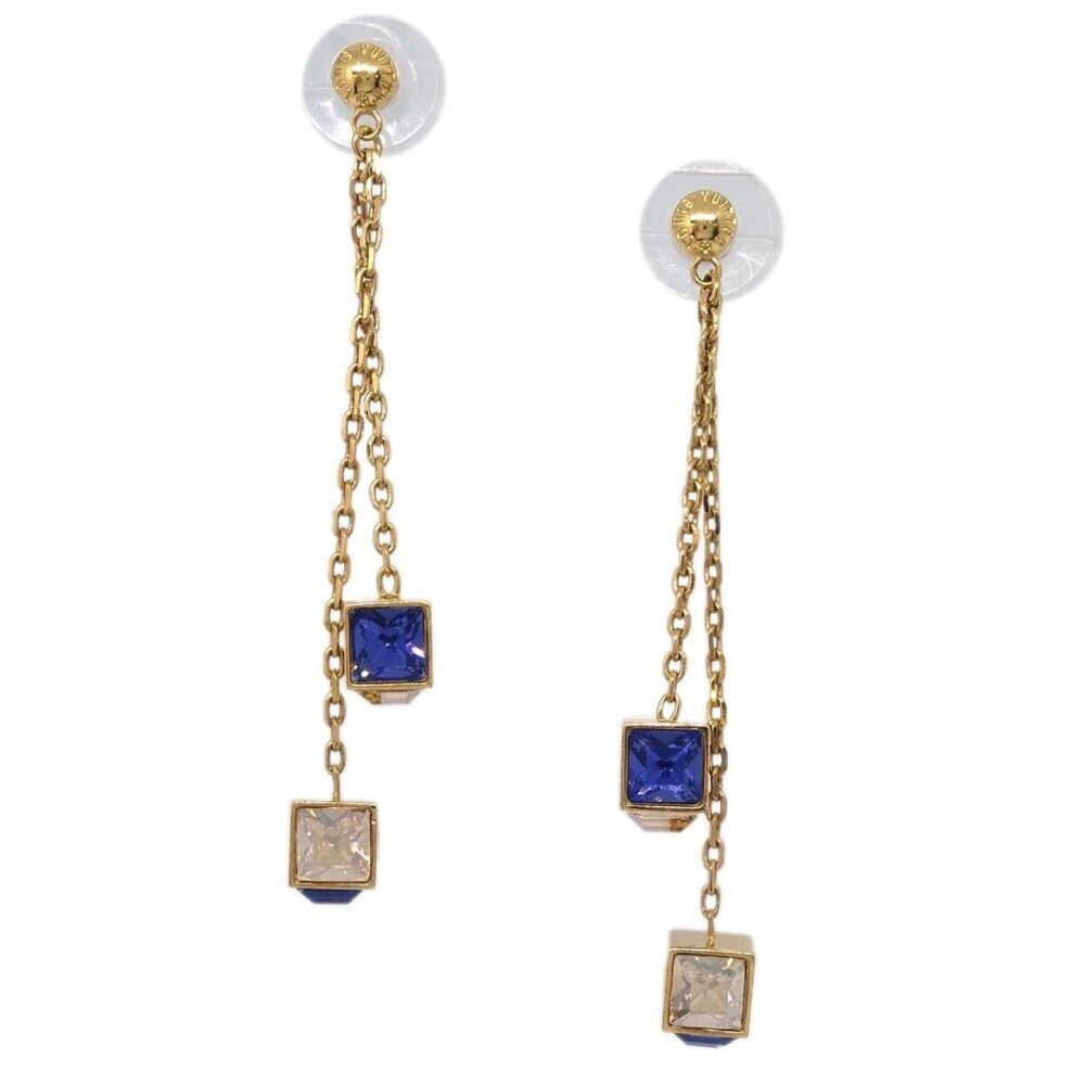 Louis Vuitton Gold Gamble Dangle Piercing Earrings Rhinestone